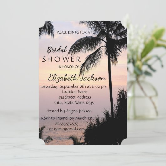 ビーチ結婚式パームズサンセットブライダルシャワー 招待状 (スタンド正面)