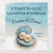 ビーチ結婚式パールシェルエレガント海テーマギ ワインラベル (シングルラベル)