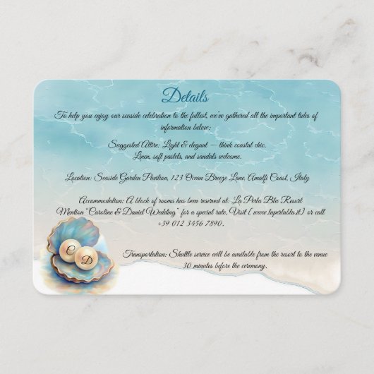 ビーチ結婚式パールシェルエレガント海テーマ エンクロージャーカード (正面)