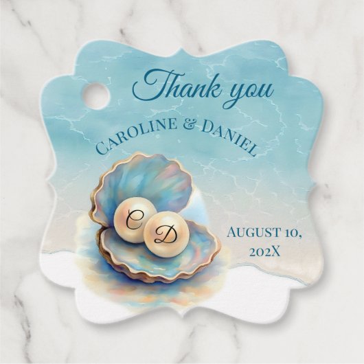 ビーチ結婚式パールシェルエレガント海テーマ フェイバータグ (正面)