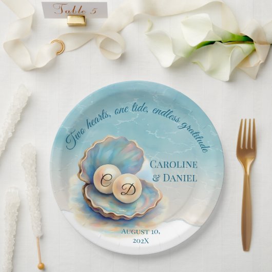 ビーチ結婚式パールシェルエレガント海テーマ ペーパープレート (ウェディング)