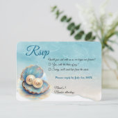ビーチ結婚式パールシェルエレガント海テーマ 出欠カード (スタンド正面)
