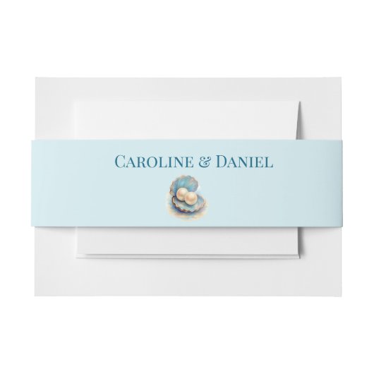 ビーチ結婚式パールシェルエレガント海テーマ 招待状ベリーバンド (正面例)