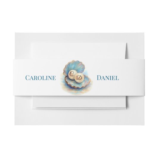 ビーチ結婚式パールシェルエレガント海テーマ 招待状ベリーバンド (正面例)