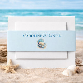 ビーチ結婚式パールシェルエレガント海テーマ 招待状ベリーバンド