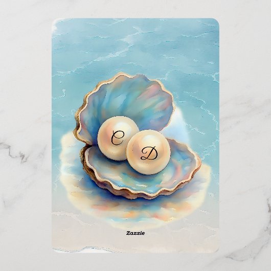 ビーチ結婚式パールシェルエレガント海テーマ 箔招待状 (裏面)