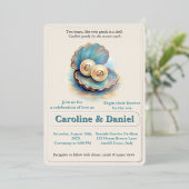 ビーチ結婚式パールシェルエレガント海テーマ 箔招待状 (立ち正面)