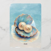 ビーチ結婚式パールシェルエレガント海テーマ 箔招待状 (裏面)