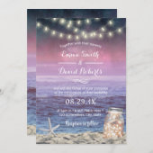 ビーチ結婚式ヒトストリングライツメイソンジャー 招待状 (正面/裏面)