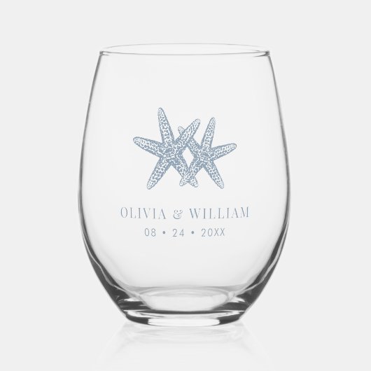 ビーチ結婚式ヒトダスティブルー ステムなしワイングラス (正面)
