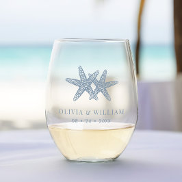 ビーチ結婚式ヒトダスティブルー ステムなしワイングラス
