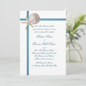 ビーチ結婚式ヒトデとサンドドルブルー 招待状 (スタンド正面)