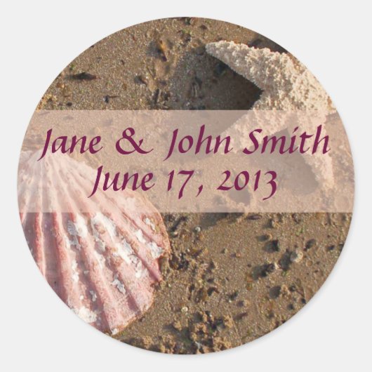 ビーチ結婚式ヒトデとシーシェルシール ラウンドシール (正面)