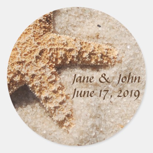 ビーチ結婚式ヒトデの砂のシール ラウンドシール (正面)