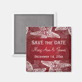 ビーチ結婚式ヒトデの赤い日付を保存 マグネット (正面/裏面)