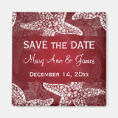 ビーチ結婚式ヒトデの赤い日付を保存 マグネット (正面)