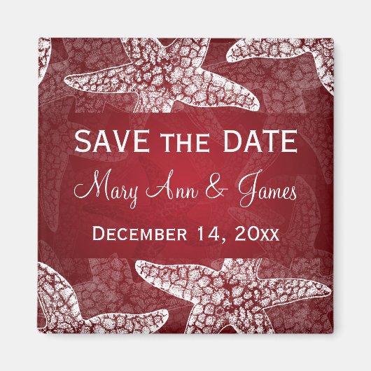 ビーチ結婚式ヒトデの赤い日付を保存 マグネット (正面)