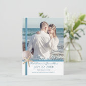 ビーチ結婚式ヒトデ砂ドル日付を保存 招待状 (スタンド正面)