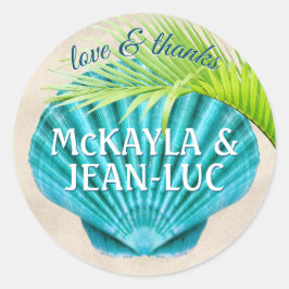 ビーチ結婚式ビーフラブ&シェル感謝していパームリーフ ラウンドシール