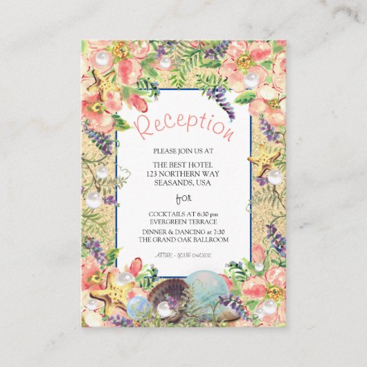 ビーチ結婚式ピンクフローラヒトデ披露宴 エンクロージャーカード (正面)