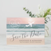 ビーチ結婚式ピンク海サンセット セーブザデート (スタンド正面)