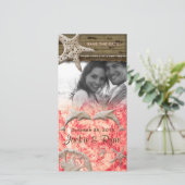 ビーチ結婚式フォトカードドルフィンコーラルシェル セーブザデート (スタンド正面)