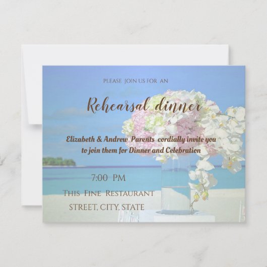 ビーチ結婚式フラワーリハーサルディナー 招待状 (正面)