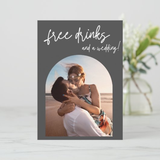 ビーチ結婚式フリー飲み物Arch Photo日付を保存 案内状 (スタンド正面)