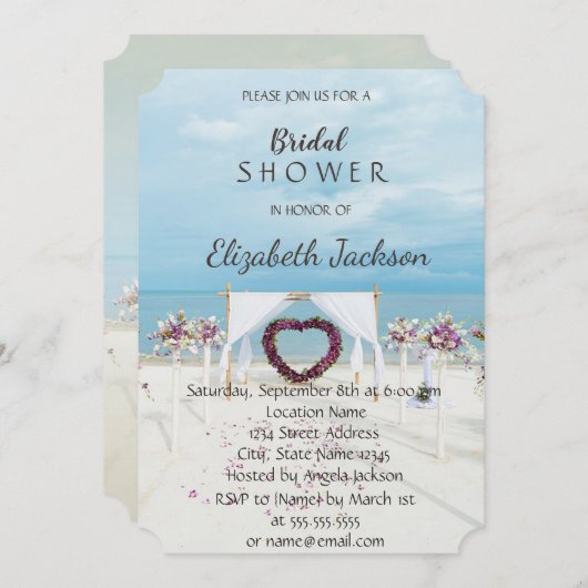 ビーチ結婚式フローラアーバーブライダルシャワー 招待状 (正面/裏面)