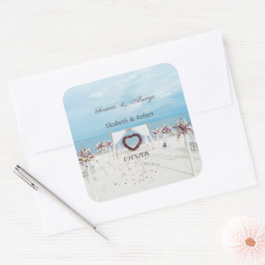 ビーチ結婚式フローラアーバー スクエアシール (封筒)