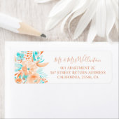 ビーチ結婚式フローラ水カラーコーラルティール(緑がかった色)シック ラベル (インサイチュ)