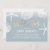 ビーチ結婚式ブライダルシャワーダスティブルーシーシェル 招待状 (正面)