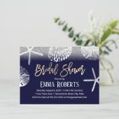 ビーチ結婚式ブライダルシャワーネイビーブルーシーシェル 招待状 (スタンド正面)