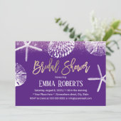 ビーチ結婚式ブライダルシャワーパープルシーシェル 招待状 (スタンド正面)