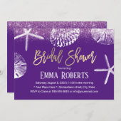 ビーチ結婚式ブライダルシャワーパープルシーシェル 招待状 (正面/裏面)