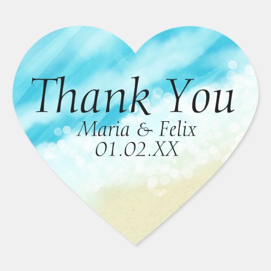 ビーチ結婚式ブライダルシャワー砂熱帯の波 ハートシール (正面)