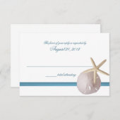 ビーチ結婚式ブルーとサンドドルとヒトデ 出欠カード (正面/裏面)
