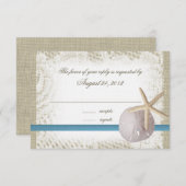 ビーチ結婚式ブルーとサンドドルとヒトデ 出欠カード (正面/裏面)