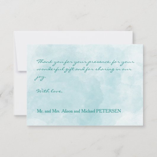 ビーチ結婚式ブルーのピンクのトロピカルフォト感謝していユー サンキューカード (裏面)