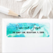 ビーチ結婚式ブルーウェーブ差出人住所ラベル ラベル (インサイチュ)