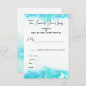 ビーチ結婚式ブルーウェーブ食事選択応答カード 出欠カード (正面/裏面)