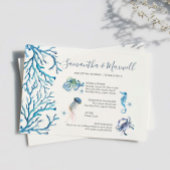 ビーチ結婚式ブルーウォーター図解入りの、写真付きのカラー 招待状