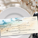 ビーチ結婚式ブルー海コースタルテーマ メニュー<br><div class="desc">ビーチ結婚テーマのメカスタムニューデザインは、夏の空の下で美しいビーチの砂をラップする豪華な青い海の水色のシーンを特色にする。モダンレタリング、手書きカジュアルスタイルスクリプト。ビーチ結婚式、沿岸結婚の、夏の航海の夏、海の結婚、海の結婚島のクルーズ結婚、熱帯の島のクルーズや任意の海辺の目的地の結婚式に最適。コーディネート招待状、文房具、シンボルや象徴、イベントデコールの日は夏のビーチ結婚式コレクションでご利用いただけますが、他のアイテムを追加する必要がありまもしす。</div>