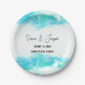 ビーチ結婚式プログラムのブルーウェーブ ペーパープレート (正面)