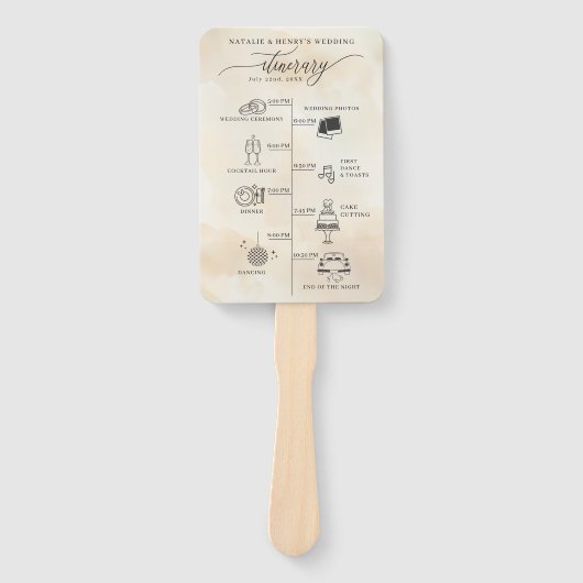 ビーチ結婚式プログラムハンドファンと旅程の時間 ハンドファン (正面)