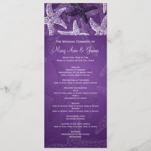 ビーチ結婚式プログラムヒトデの紫色 プログラム (正面)