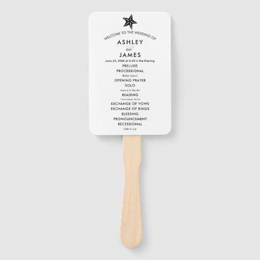 ビーチ結婚式プログラムファンとヒトデ，ブラック ハンドファン (正面)