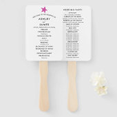 ビーチ結婚式プログラムファンとヒトデ，明るい赤紫色 ハンドファン (正面&裏面)