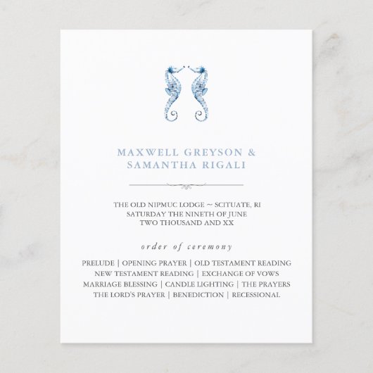 ビーチ結婚式プログラム水彩シーホース (正面)