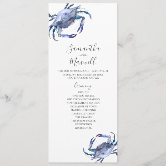 ビーチ結婚式プログラム水色カニ 招待状 (正面)